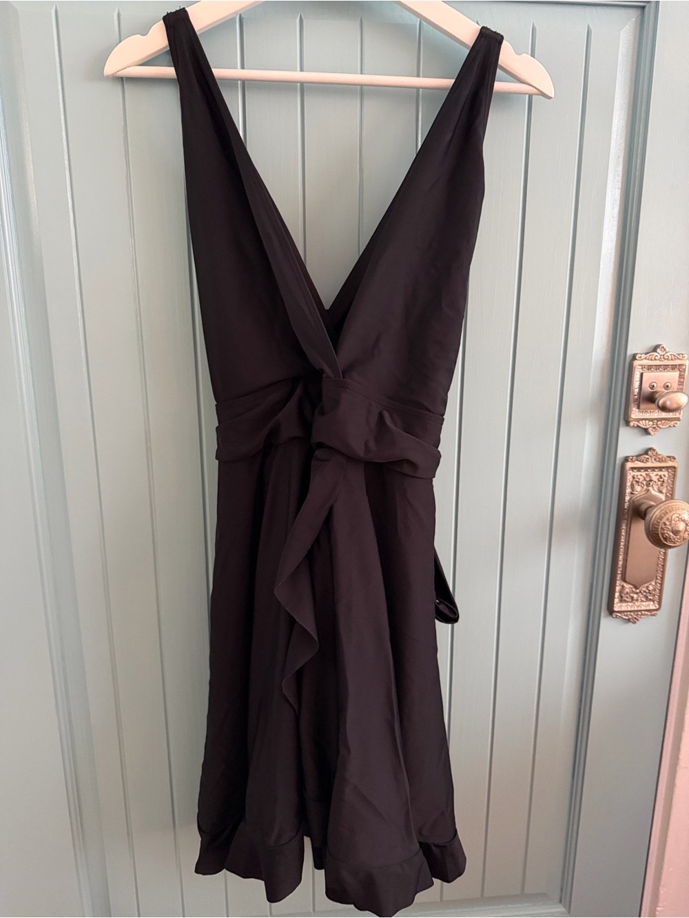 BloomChic Black V-Neck One-Piece Swimdress with Waist Tie